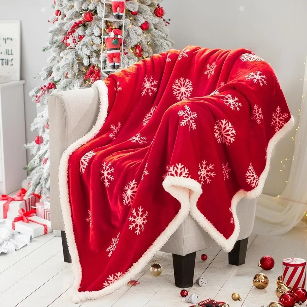 Holiday Red Snowflake Throw Blanket